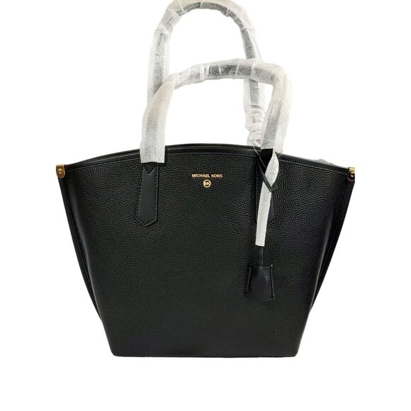 Michael Kors Jane Womens Black Large Tote Pebbled Leather Bag Shoulder Strap NWT - Picture 1 of 10